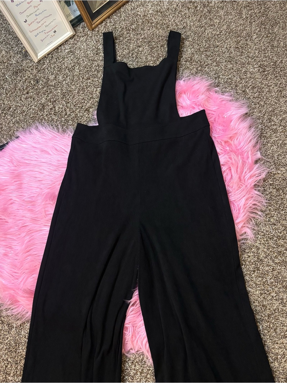 BeBop Black Ribbed Wide Leg Overall Jumpsuit Women’s Large NWOT
